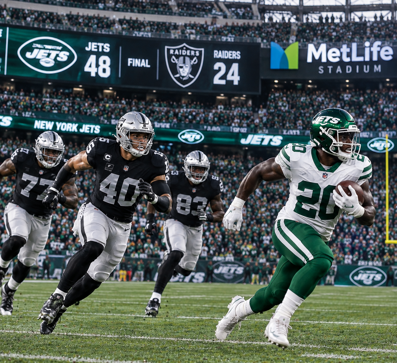 Raiders fall to jets 48 - 24